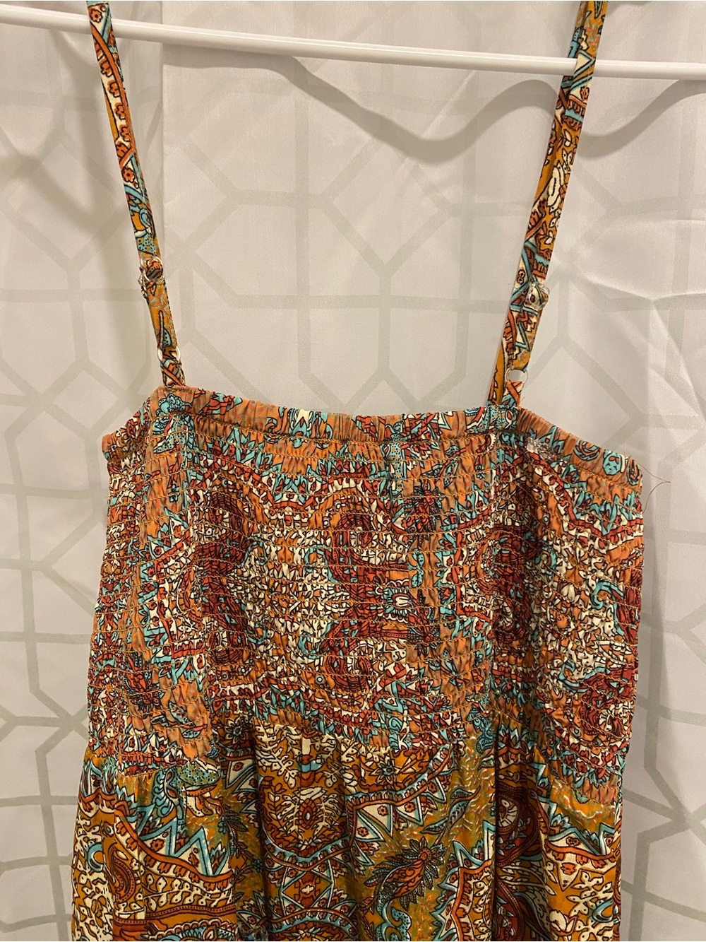 Earthbound Boho Paisley Smocked Sundress in Burnt Orange & Teal - Picture 3 of 4